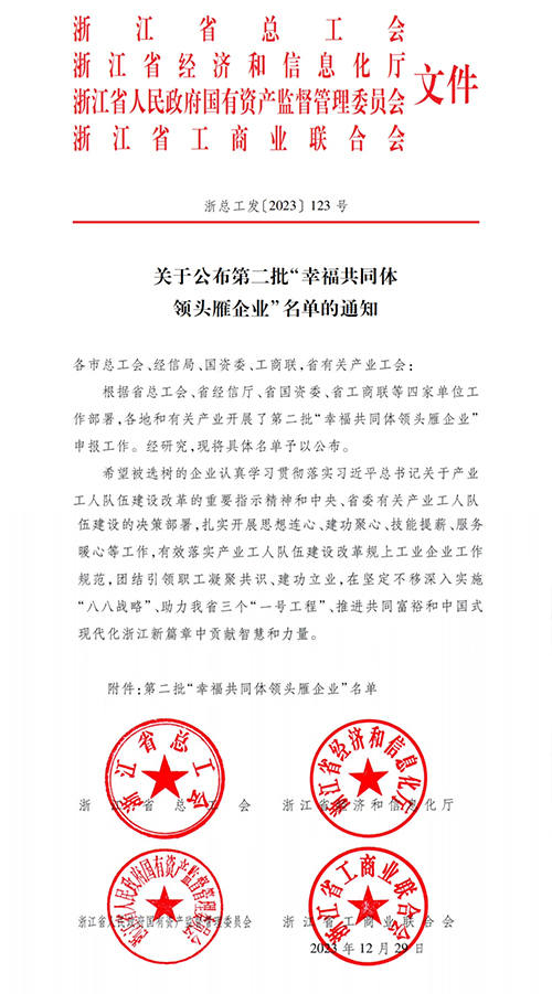 喜訊 | 精華股份榮獲浙江省 “幸福共同體企業(yè)領(lǐng)頭雁行動”榮譽(圖1)